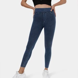 HALARA High Waisted Back Side Pocket Stretchy Knit Denim Casual Leggings
